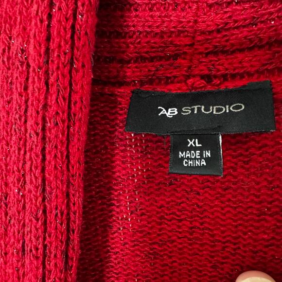 NWT AB Studio Red Open Front Cardigan Mid Length Shawl Color Women’s XL Sparkly - Picture 5 of 9